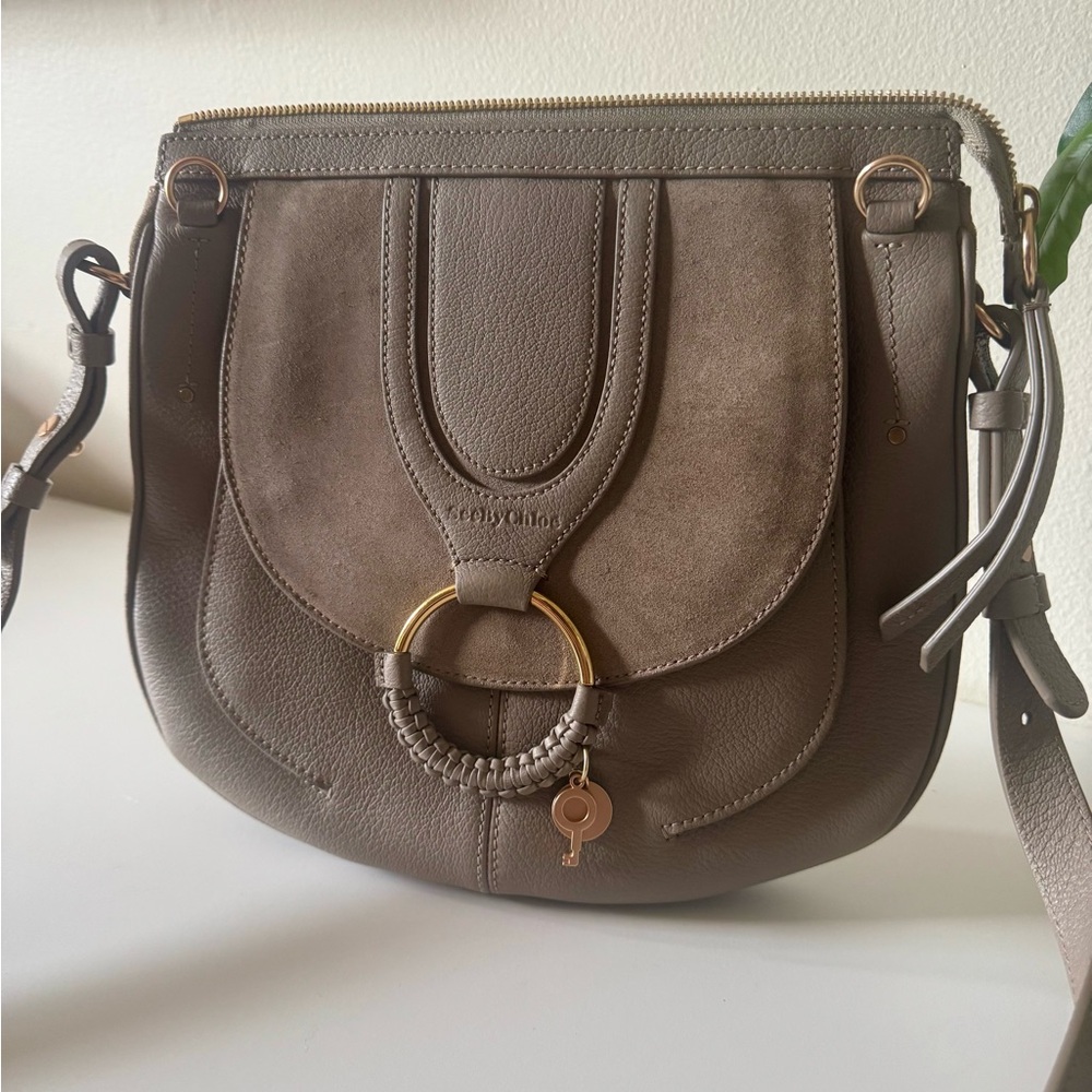See By Chloe Taupe Hana Suede and Leather Crossbody Bag